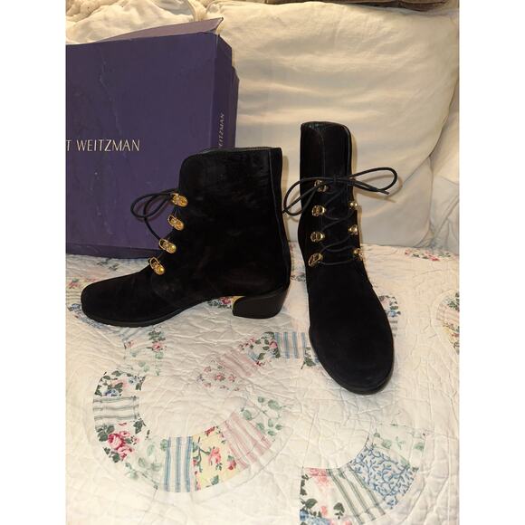 STUART WEITZMAN FASTTRAIN BLACK SUEDE BOOTIES 7.5N - Picture 4 of 9